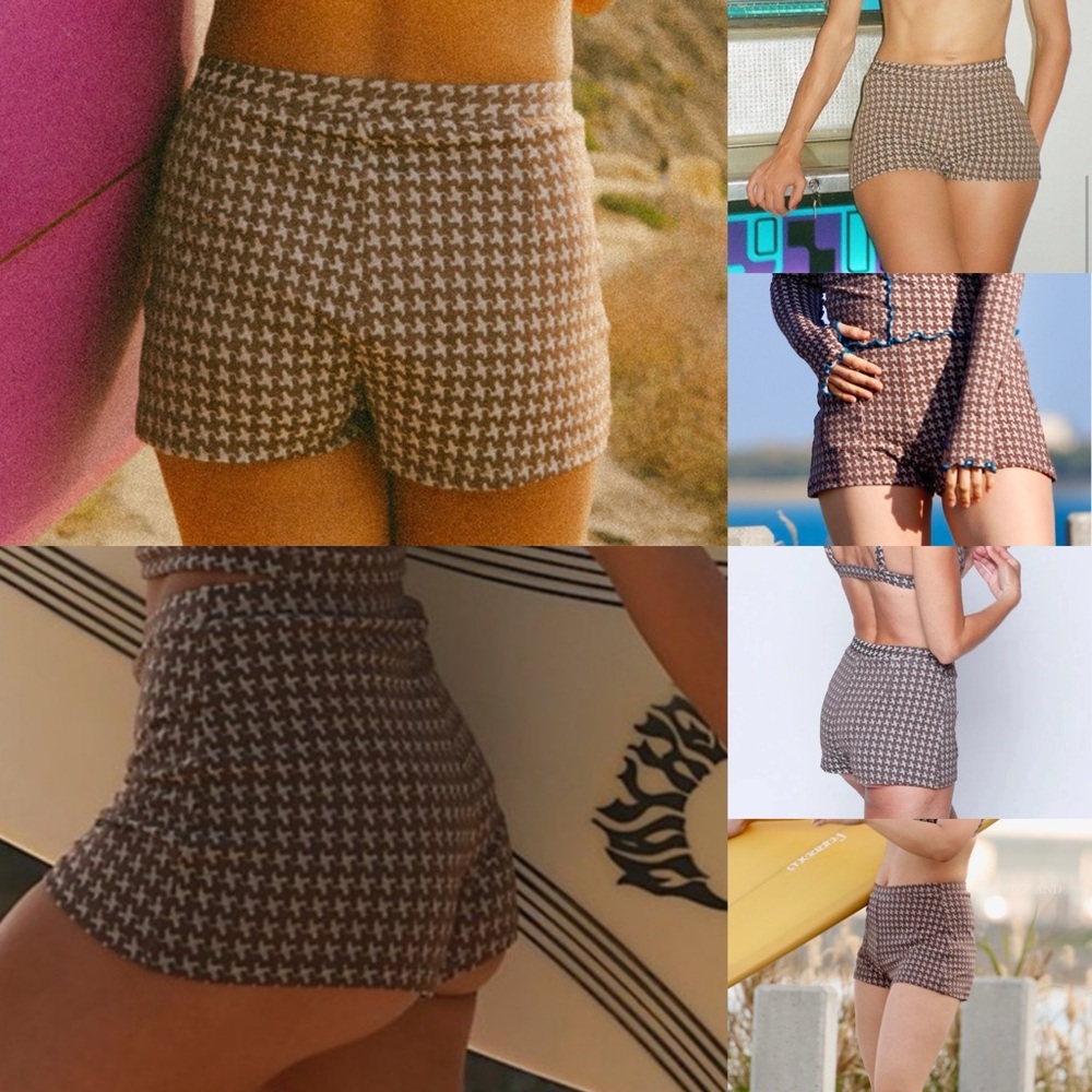 EUC Retro Seea Brown Cream Neutral Houndstooth Swim Shorts/Coverup/Surf Shorts